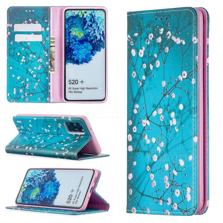 Plum Blossom Slim Magnetic Attraction Wallet Flip Cover for Samsung Galaxy S20 Plus