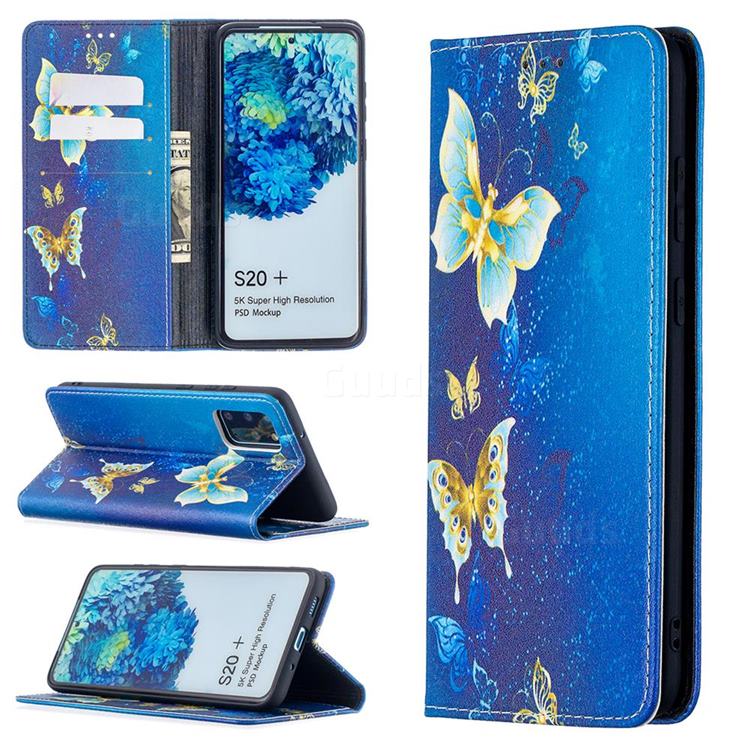 Gold Butterfly Slim Magnetic Attraction Wallet Flip Cover for Samsung Galaxy S20 Plus