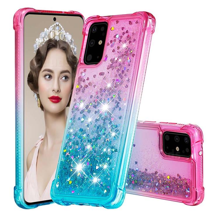 Rainbow Gradient Liquid Glitter Quicksand Sequins Phone Case for Samsung Galaxy S20 Plus - Pink Blue