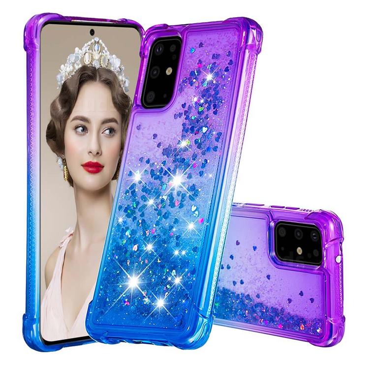 Rainbow Gradient Liquid Glitter Quicksand Sequins Phone Case for Samsung Galaxy S20 Plus - Purple Blue