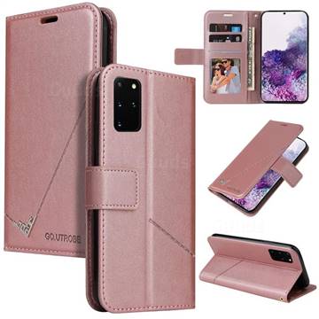 GQ.UTROBE Right Angle Silver Pendant Leather Wallet Phone Case for Samsung Galaxy S20 Plus - Rose Gold