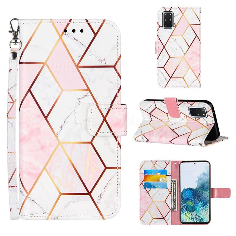 Pink White Stitching Color Marble Leather Wallet Case for Samsung Galaxy S20 Plus