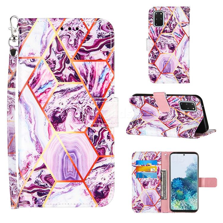Dream Purple Stitching Color Marble Leather Wallet Case for Samsung Galaxy S20 Plus