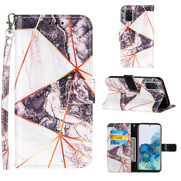 Black and White Stitching Color Marble Leather Wallet Case for Samsung Galaxy S20 Plus