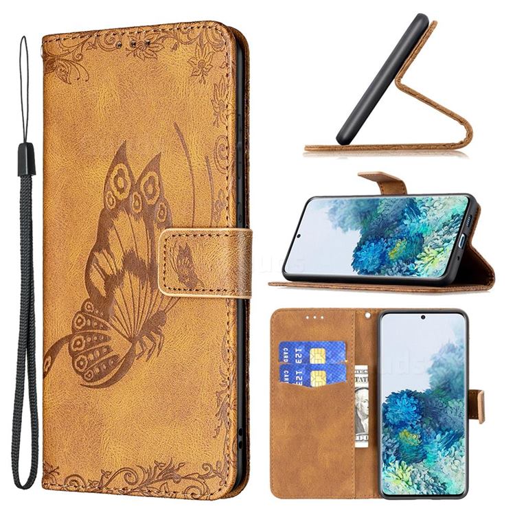 Binfen Color Imprint Vivid Butterfly Leather Wallet Case for Samsung Galaxy S20 Plus - Brown