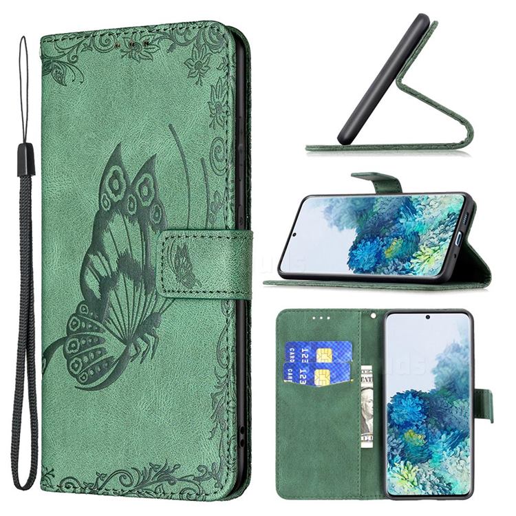 Binfen Color Imprint Vivid Butterfly Leather Wallet Case for Samsung Galaxy S20 Plus - Green