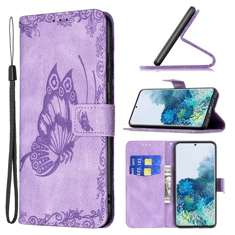 Binfen Color Imprint Vivid Butterfly Leather Wallet Case for Samsung Galaxy S20 Plus - Purple