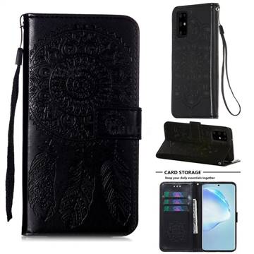 Embossing Dream Catcher Mandala Flower Leather Wallet Case for Samsung Galaxy S20 Plus - Black