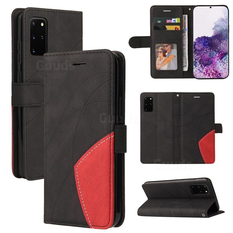 Luxury Two-color Stitching Leather Wallet Case Cover for Samsung Galaxy S20 Plus - Black