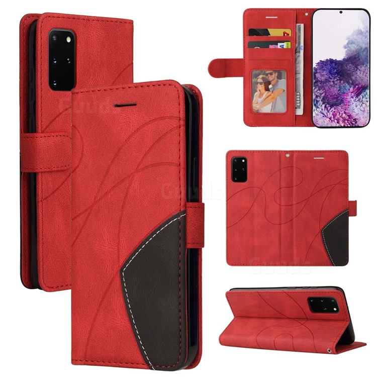 Luxury Two-color Stitching Leather Wallet Case Cover for Samsung Galaxy S20 Plus - Red