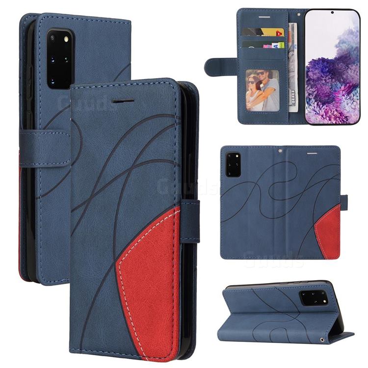 Luxury Two-color Stitching Leather Wallet Case Cover for Samsung Galaxy S20 Plus - Blue