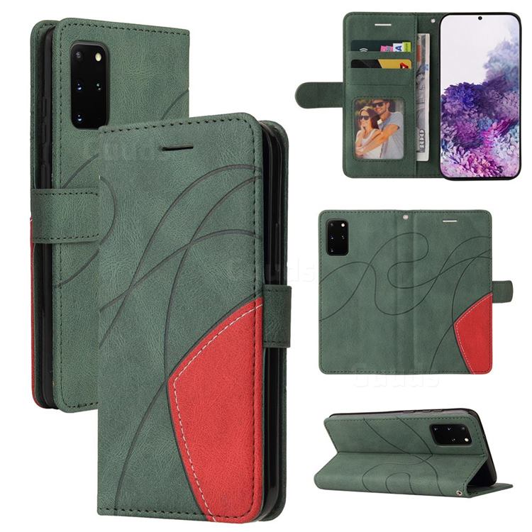 Luxury Two-color Stitching Leather Wallet Case Cover for Samsung Galaxy S20 Plus - Green