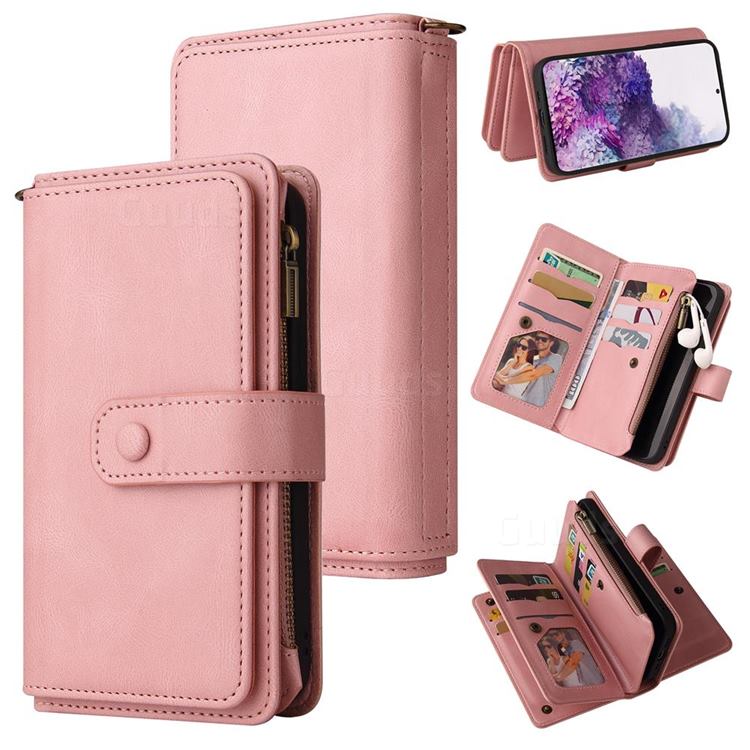Luxury Multi-functional Zipper Wallet Leather Phone Case Cover for Samsung Galaxy S20 Plus - Pink