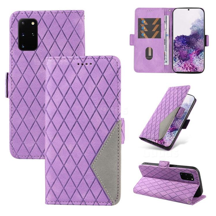 Grid Pattern Splicing Protective Wallet Case Cover for Samsung Galaxy S20 Plus - Purple