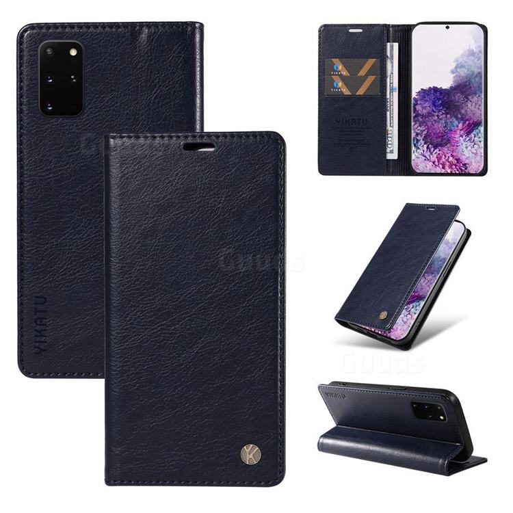 YIKATU Litchi Card Magnetic Automatic Suction Leather Flip Cover for Samsung Galaxy S20 Plus - Navy Blue