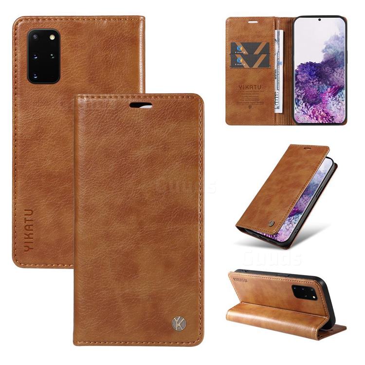 YIKATU Litchi Card Magnetic Automatic Suction Leather Flip Cover for Samsung Galaxy S20 Plus - Brown