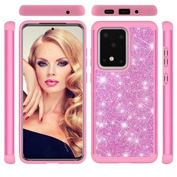 Glitter Rhinestone Bling Shock Absorbing Hybrid Defender Rugged Phone Case Cover for Samsung Galaxy S20 Ultra / S11 Plus - Pink