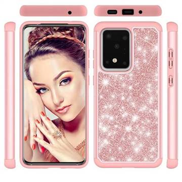 Glitter Rhinestone Bling Shock Absorbing Hybrid Defender Rugged Phone Case Cover for Samsung Galaxy S20 Ultra / S11 Plus - Rose Gold