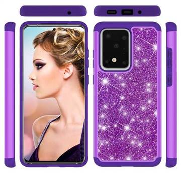 Glitter Rhinestone Bling Shock Absorbing Hybrid Defender Rugged Phone Case Cover for Samsung Galaxy S20 Ultra / S11 Plus - Purple