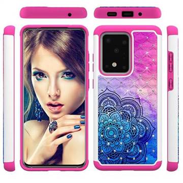 Colored Mandala Studded Rhinestone Bling Diamond Shock Absorbing Hybrid Defender Rugged Phone Case Cover for Samsung Galaxy S20 Ultra / S11 Plus