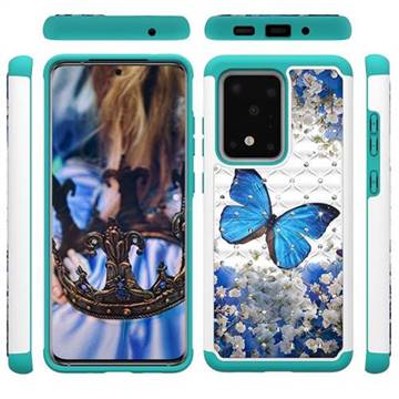 Flower Butterfly Studded Rhinestone Bling Diamond Shock Absorbing Hybrid Defender Rugged Phone Case Cover for Samsung Galaxy S20 Ultra / S11 Plus