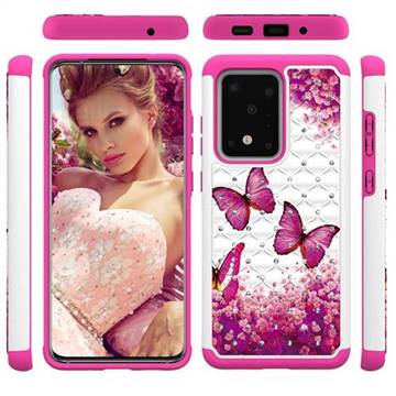Rose Butterfly Studded Rhinestone Bling Diamond Shock Absorbing Hybrid Defender Rugged Phone Case Cover for Samsung Galaxy S20 Ultra / S11 Plus