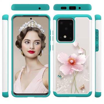 Pearl Flower Shock Absorbing Hybrid Defender Rugged Phone Case Cover for Samsung Galaxy S20 Ultra / S11 Plus