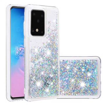 Dynamic Liquid Glitter Quicksand Sequins TPU Phone Case for Samsung Galaxy S20 Ultra / S11 Plus - Silver