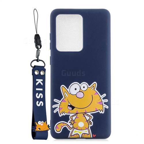 Blue Cute Cat Soft Kiss Candy Hand Strap Silicone Case for Samsung Galaxy S20 Ultra / S11 Plus