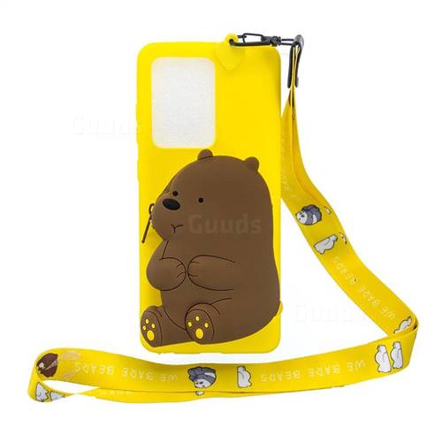 Yellow Bear Neck Lanyard Zipper Wallet Silicone Case for Samsung Galaxy S20 Ultra / S11 Plus