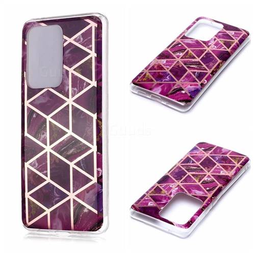 Purple Rhombus Galvanized Rose Gold Marble Phone Back Cover for Samsung Galaxy S20 Ultra / S11 Plus