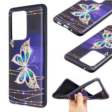 Golden Shining Butterfly 3D Embossed Relief Black Soft Back Cover for Samsung Galaxy S20 Ultra / S11 Plus