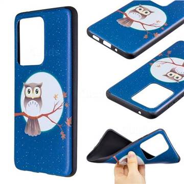 Moon and Owl 3D Embossed Relief Black Soft Back Cover for Samsung Galaxy S20 Ultra / S11 Plus