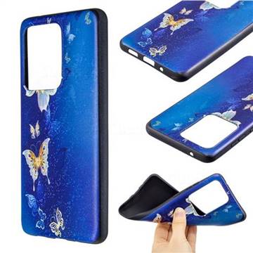 Golden Butterflies 3D Embossed Relief Black Soft Back Cover for Samsung Galaxy S20 Ultra / S11 Plus