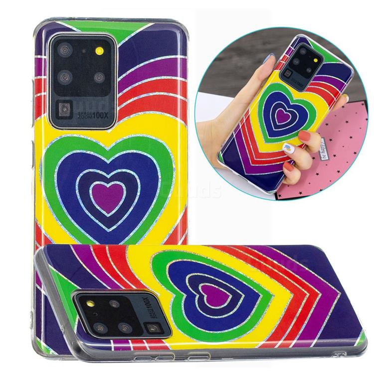 Rainbow Heart Painted Galvanized Electroplating Soft Phone Case Cover for Samsung Galaxy S20 Ultra