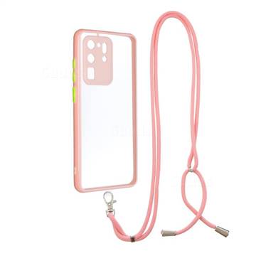 Necklace Cross-body Lanyard Strap Cord Phone Case Cover for Samsung Galaxy S20 Ultra - Pink
