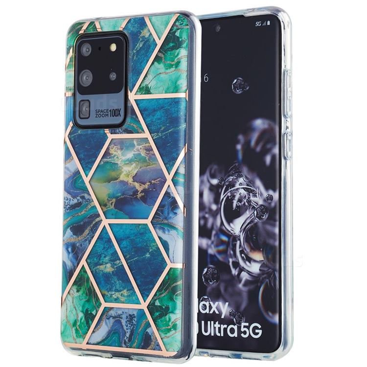 Blue Green Marble Pattern Galvanized Electroplating Protective Case Cover for Samsung Galaxy S20 Ultra