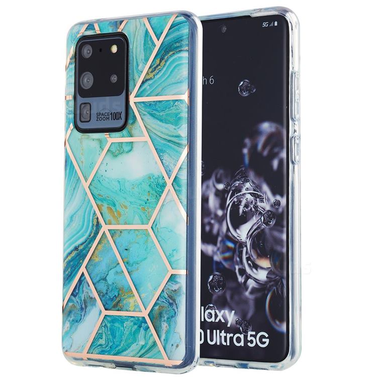 Blue Sea Marble Pattern Galvanized Electroplating Protective Case Cover for Samsung Galaxy S20 Ultra