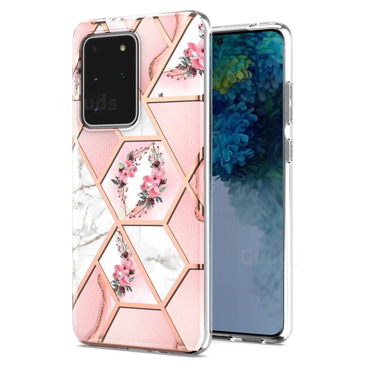 Pink Flower Marble Electroplating Protective Case Cover for Samsung Galaxy S20 Ultra