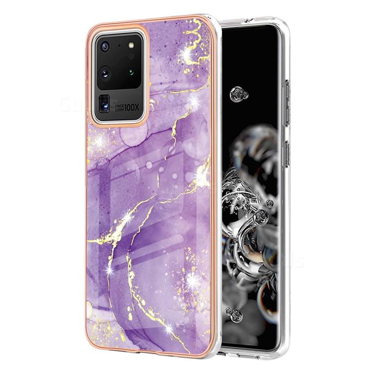 Fashion Purple Electroplated Gold Frame 2.0 Thickness Plating Marble IMD Soft Back Cover for Samsung Galaxy S20 Ultra