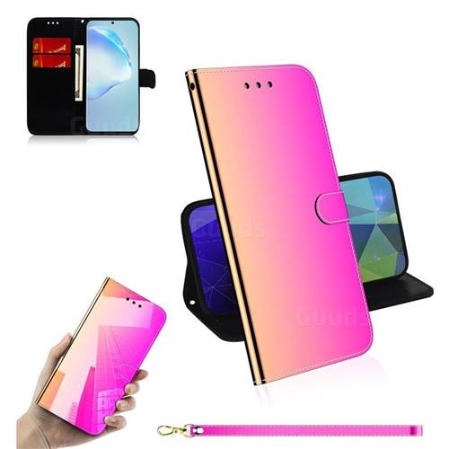 Shining Mirror Like Surface Leather Wallet Case for Samsung Galaxy S20 Ultra / S11 Plus - Rainbow Gradient