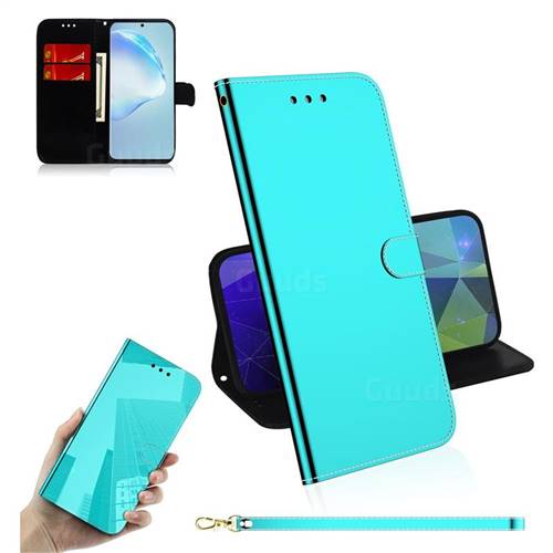 Shining Mirror Like Surface Leather Wallet Case for Samsung Galaxy S20 Ultra / S11 Plus - Mint Green