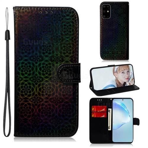 Laser Circle Shining Leather Wallet Phone Case for Samsung Galaxy S20 Ultra / S11 Plus - Black