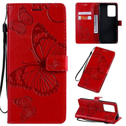Embossing 3D Butterfly Leather Wallet Case for Samsung Galaxy S20 Ultra / S11 Plus - Red