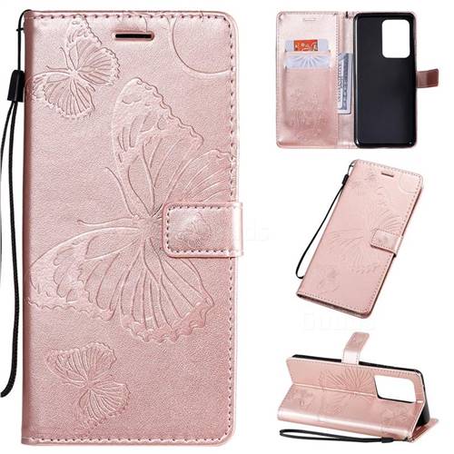 Embossing 3D Butterfly Leather Wallet Case for Samsung Galaxy S20 Ultra / S11 Plus - Rose Gold