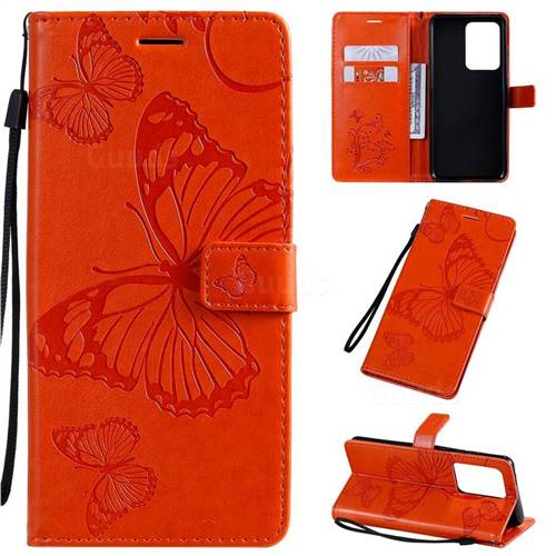 Embossing 3D Butterfly Leather Wallet Case for Samsung Galaxy S20 Ultra / S11 Plus - Orange