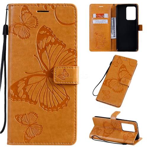 Embossing 3D Butterfly Leather Wallet Case for Samsung Galaxy S20 Ultra / S11 Plus - Yellow