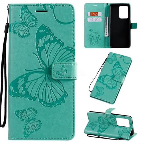 Embossing 3D Butterfly Leather Wallet Case for Samsung Galaxy S20 Ultra / S11 Plus - Green