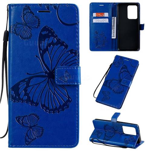 Embossing 3D Butterfly Leather Wallet Case for Samsung Galaxy S20 Ultra / S11 Plus - Blue