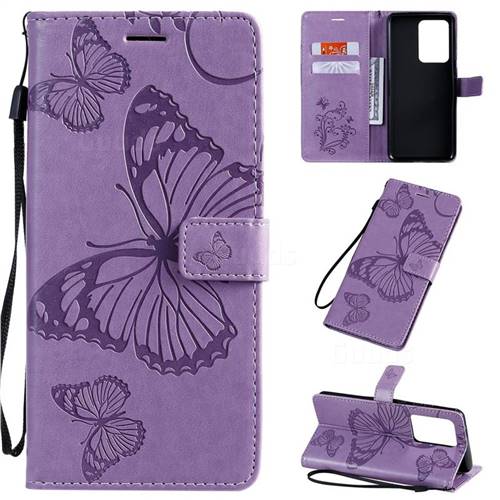 Embossing 3D Butterfly Leather Wallet Case for Samsung Galaxy S20 Ultra / S11 Plus - Purple